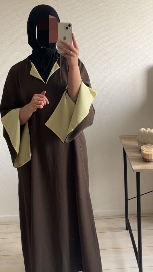 Abaya Lina Dark Brown x Butter Yellow