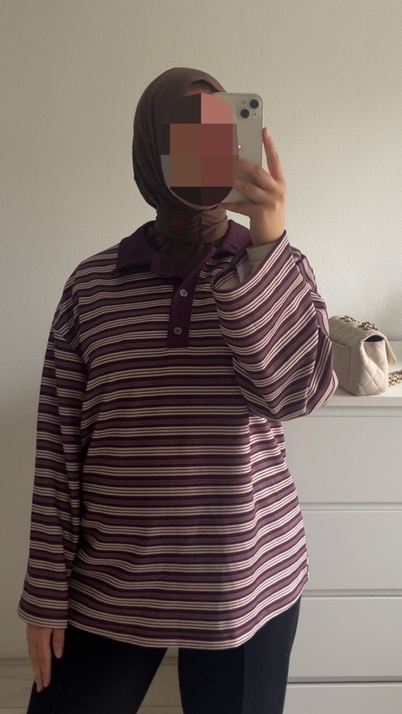 Long Sleeve Striped Polo