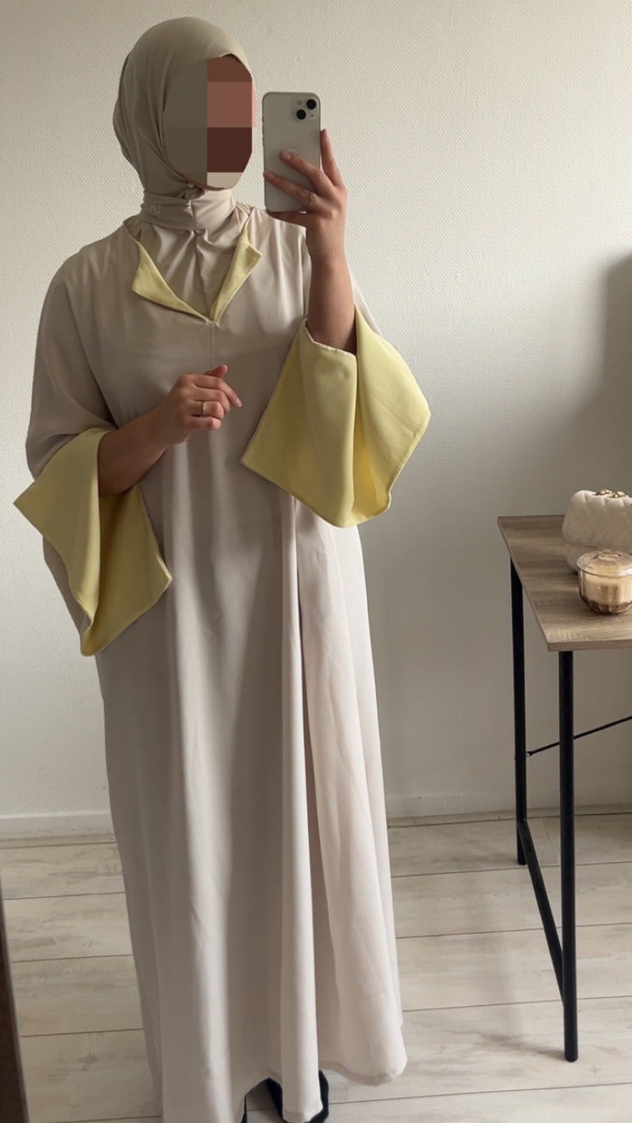 Abaya Lina Beige x Butteryellow