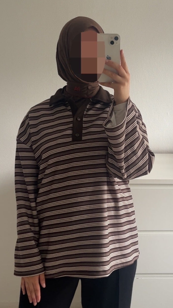 Long Sleeve Striped Polo