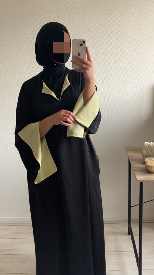 Abaya Lina Black x Butter Yellow