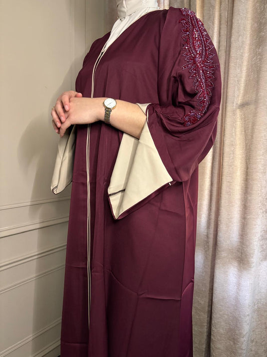 Abaya Zahra Burgundy x Beige