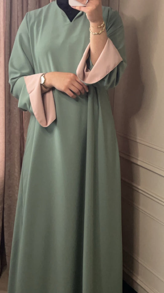 Abaya Noor Mintgreen x pink