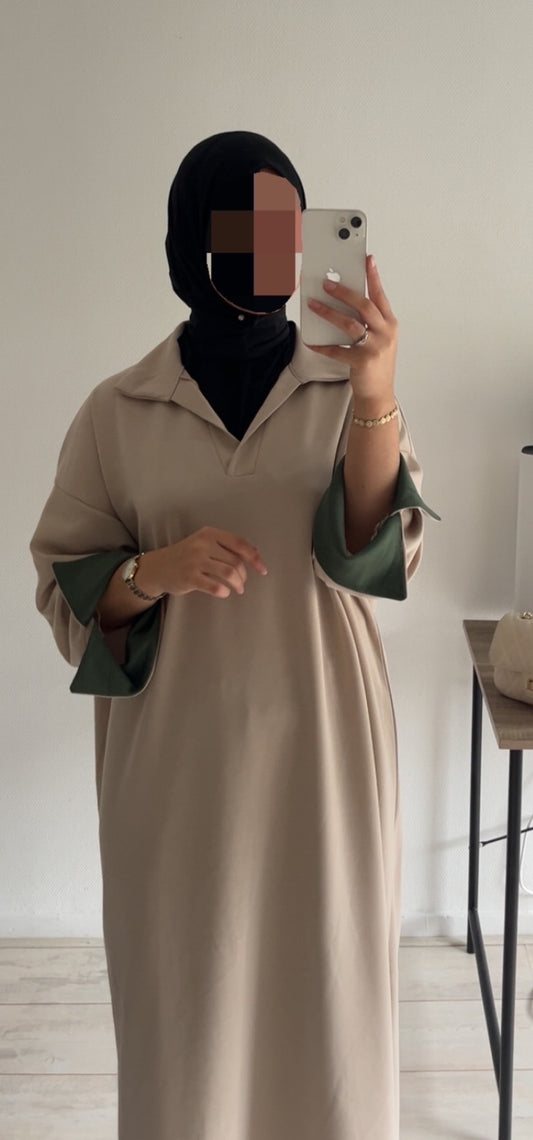 Abaya Noor V-hals Beige x Kaki